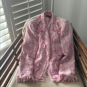 Chic Pink Tweed Blazer with Fringe. Made in France.